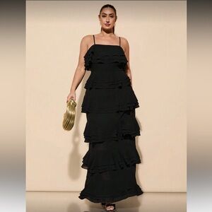 Ruffled Layered Chiffon Gown